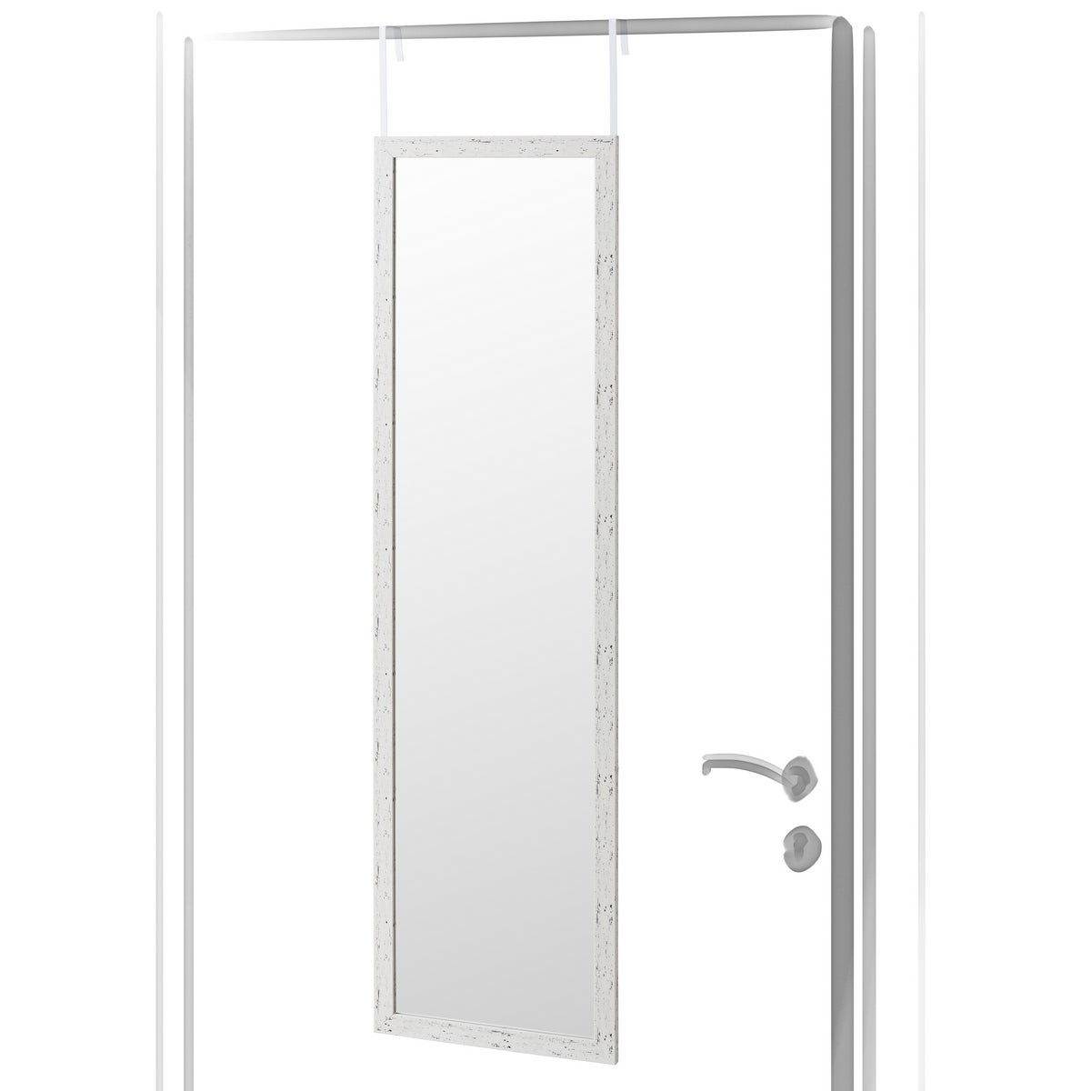 Espejo blanco decapé para puerta de 35x125 cm