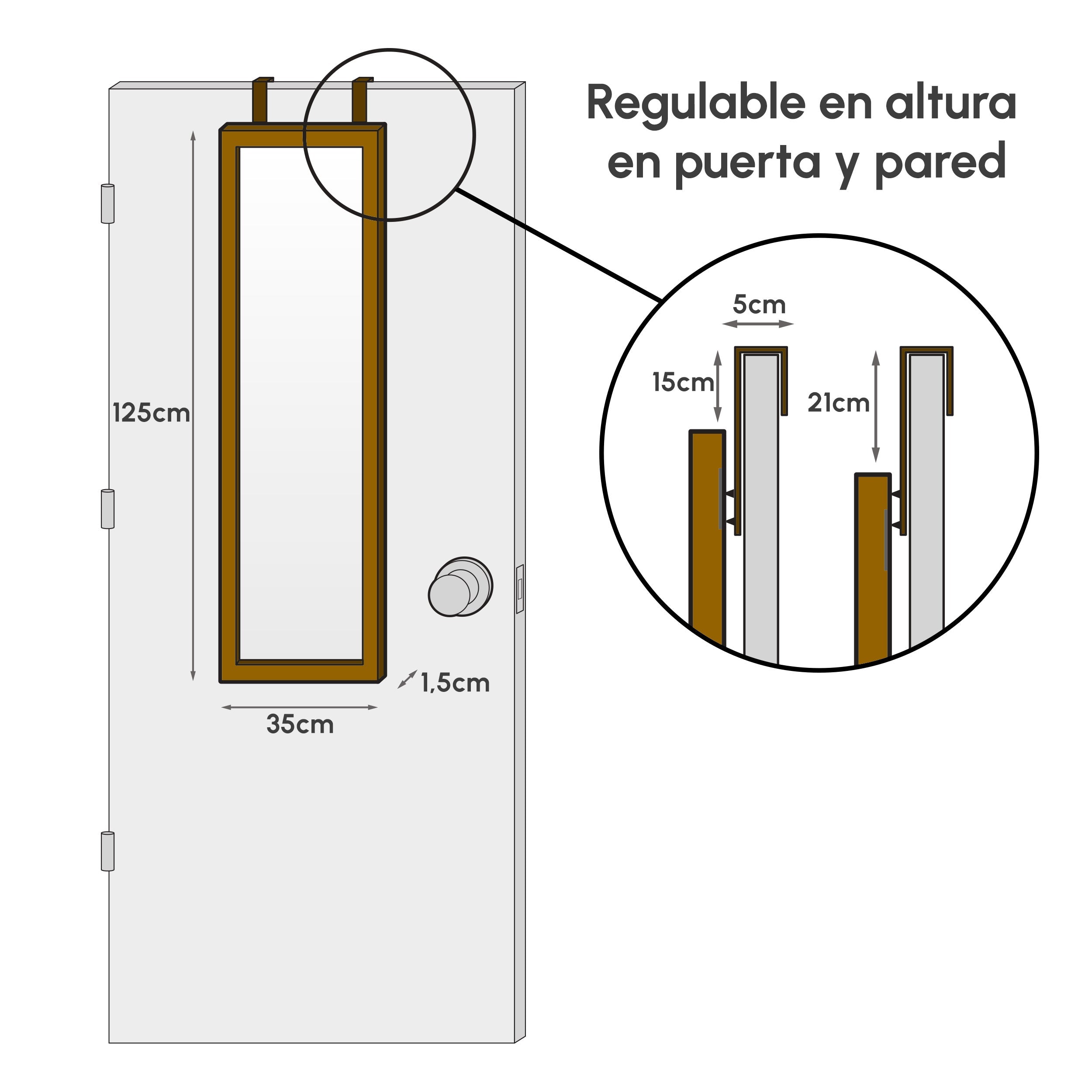 Espejo de puerta natural de madera de 35x125 cm