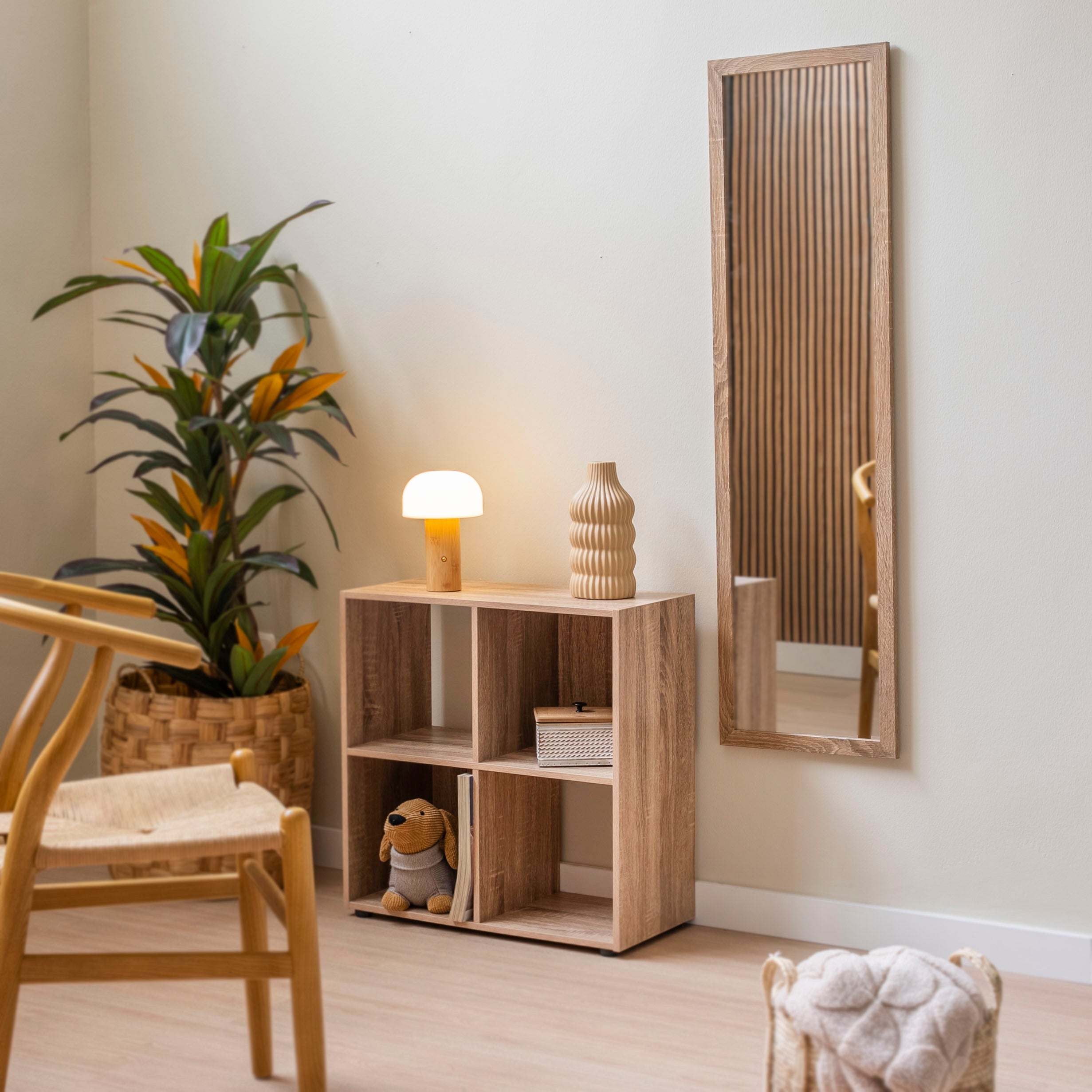 Espejo de puerta natural de madera de 35x125 cm