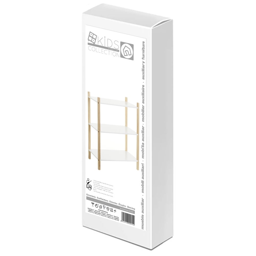 Estantería de 3 baldas de madera blanca con patas de pino