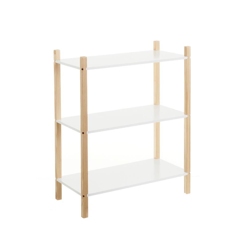 Estantería de 3 baldas de madera blanca con patas de pino