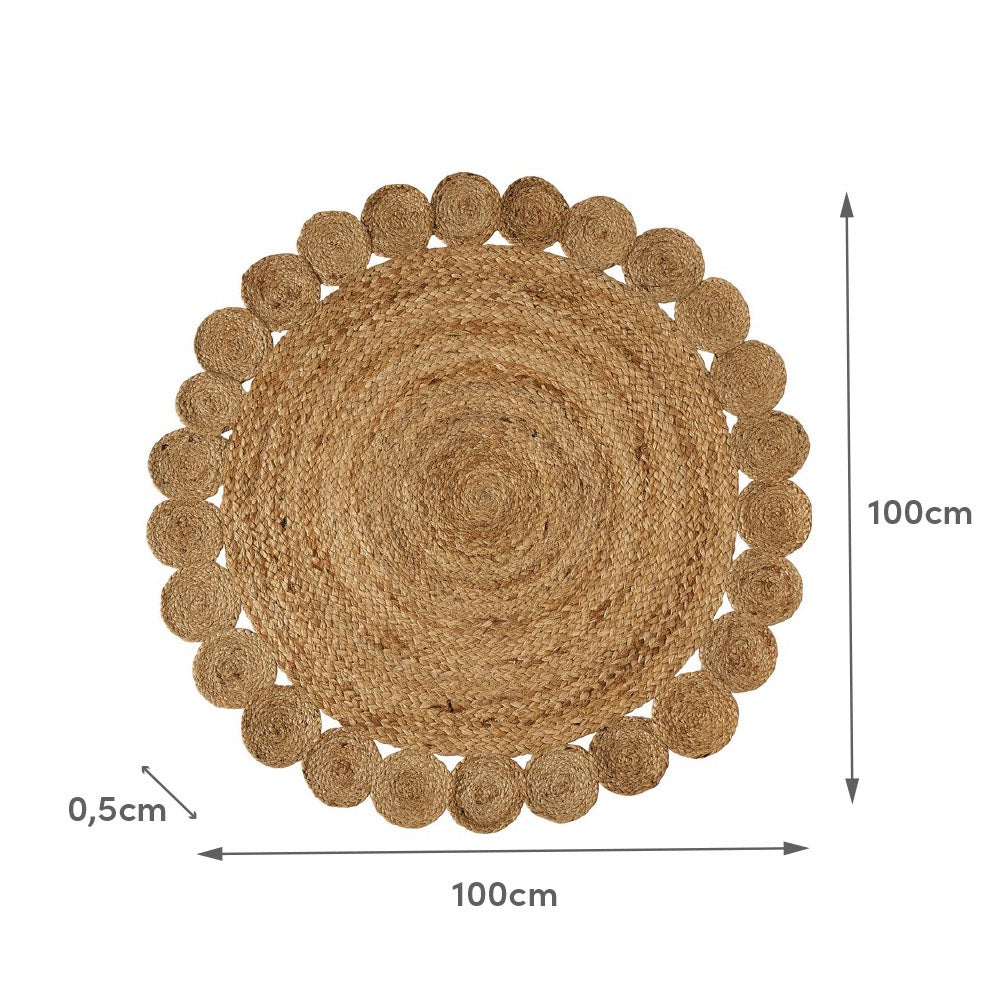 Alfombra de yute trenzada círculos de 100cm