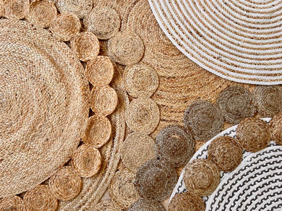 Alfombra redonda trenzada de yute natural doble costura de 100 cm
