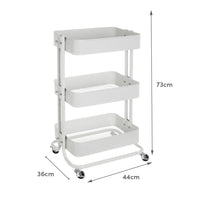 Carro multiusos blanco de metal con 3 cestas y ruedas con freno