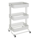 Carro multiusos blanco de metal con 3 cestas y ruedas con freno