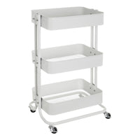 Carro multiusos blanco de metal con 3 cestas y ruedas con freno