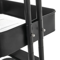 Carro multiusos negro de metal con 3 cestas y ruedas con freno