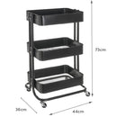 Carro multiusos negro de metal con 3 cestas y ruedas con freno