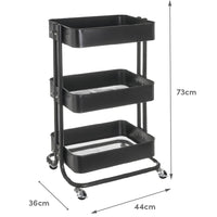 Carro multiusos negro de metal con 3 cestas y ruedas con freno