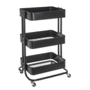 Carro multiusos negro de metal con 3 cestas y ruedas con freno