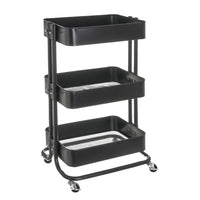 Carro multiusos negro de metal con 3 cestas y ruedas con freno