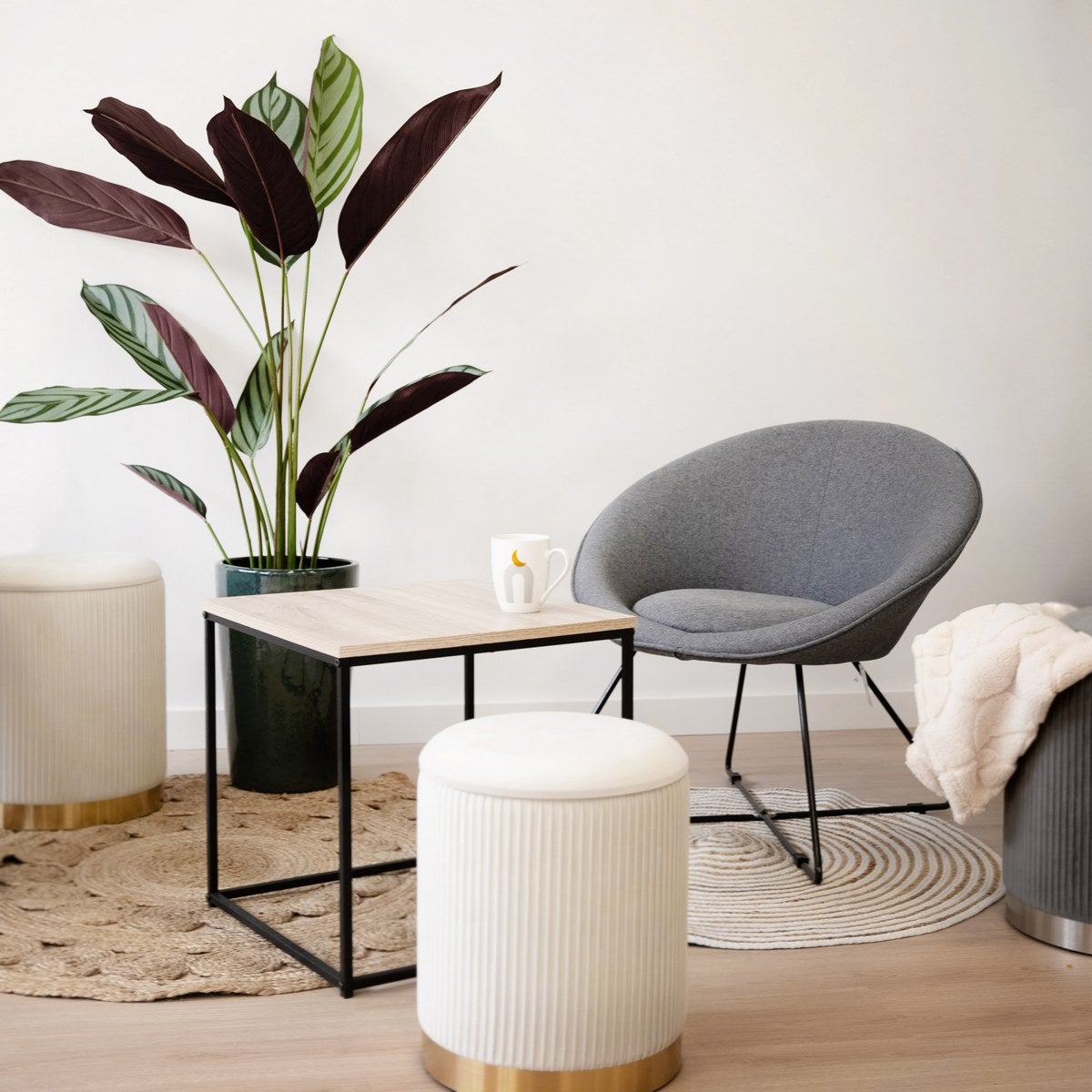 Alfombra de yute blanco de 90 cm