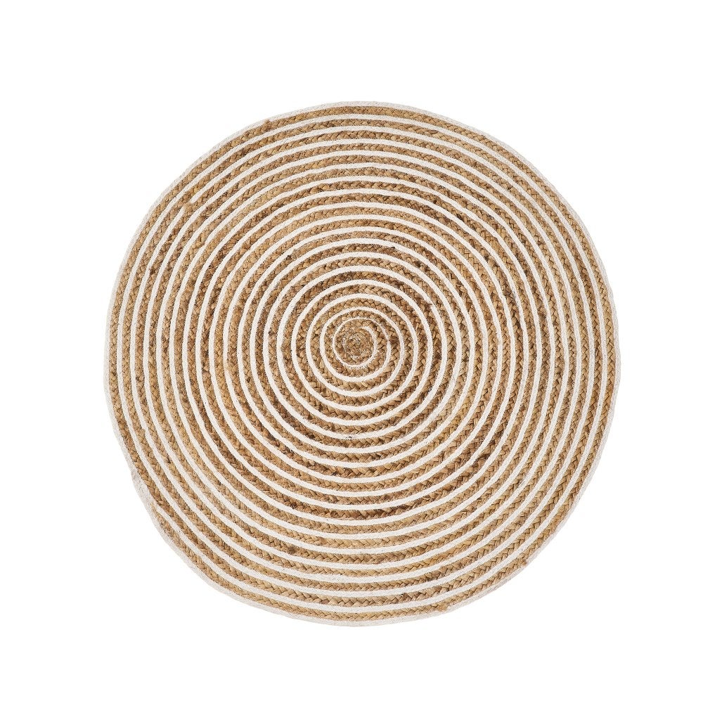 Alfombra redonda de yute en espiral blanco y natural de 90 cm