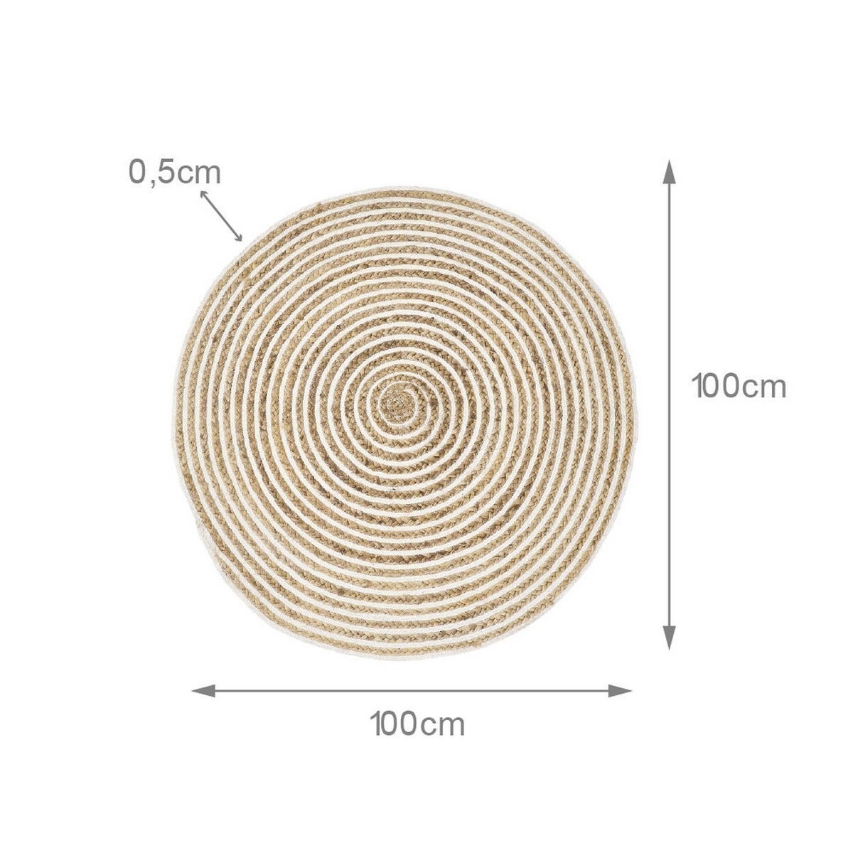 Alfombra redonda trenzada de yute blanca y natural de Ø 100 cm