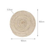 Alfombra redonda trenzada de yute blanca y natural de Ø 100 cm