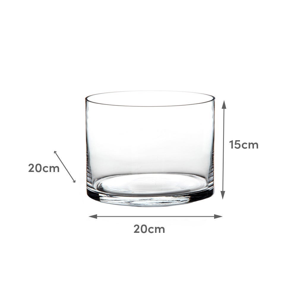 Jarrón cilíndrico de vidrio transparente