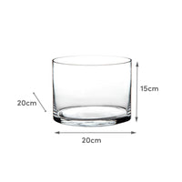 Jarrón cilíndrico de vidrio transparente