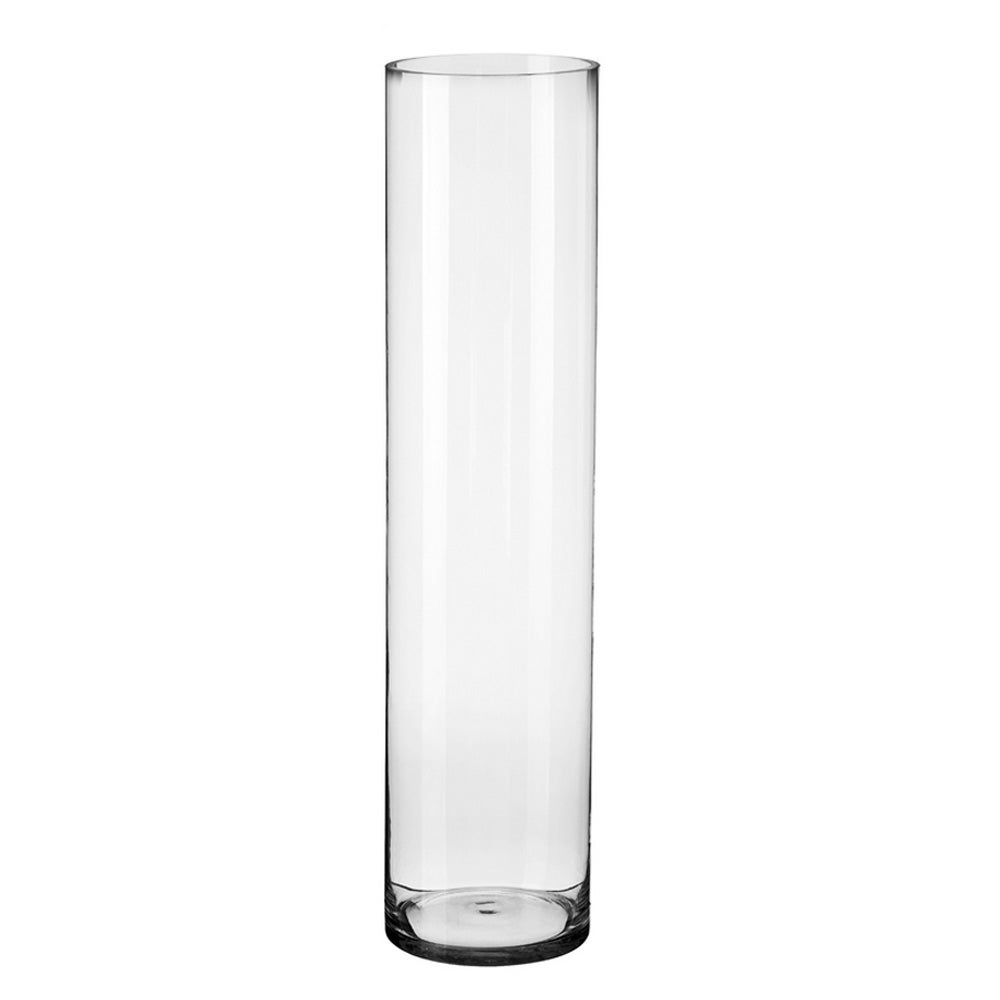 Jarrón de cristal transparente cilíndrico