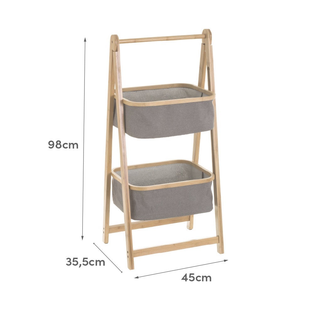 Mueble de bambú con 2 cestas de tela gris extraíbles