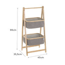 Mueble de bambú con 2 cestas de tela gris extraíbles