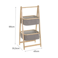 Mueble de bambú con 2 cestas de tela gris extraíbles