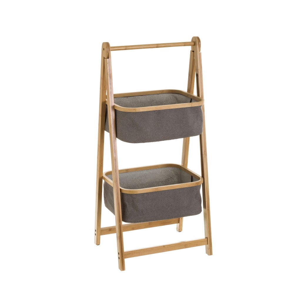 Mueble de bambú con 2 cestas de tela gris extraíbles