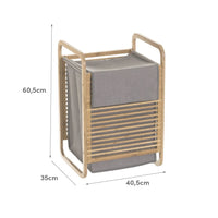 Cesto para ropa de bambú natural y tela gris