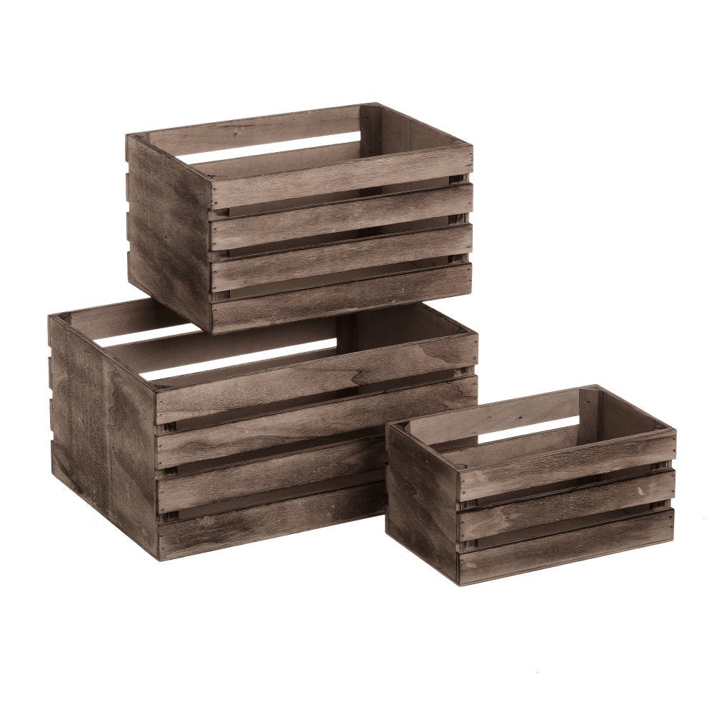 Set de 3 cajas organizadoras de madera marrón oscuro -