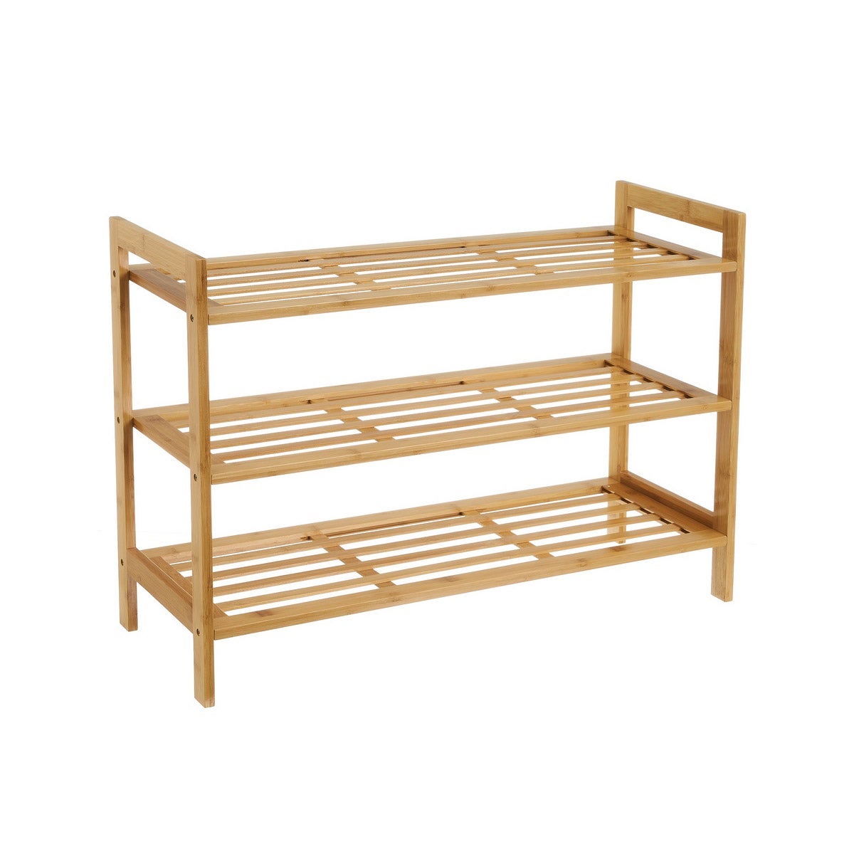 Zapatero de bambú marrón con 3 baldas