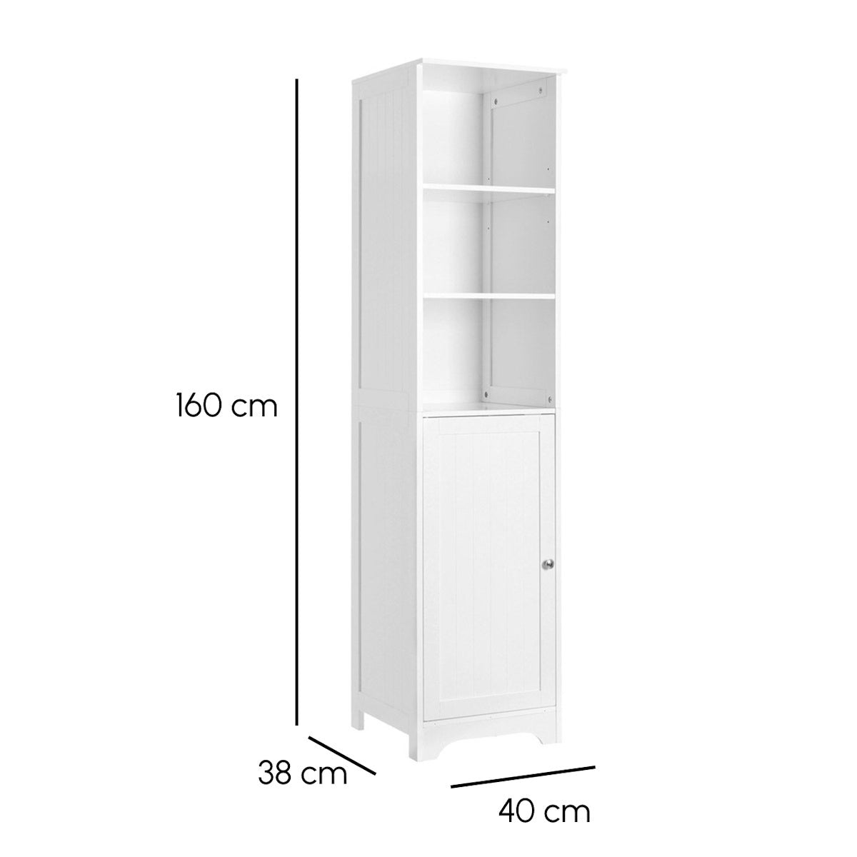 Mueble Auxiliar Blanco con 1 Puerta y 2 Estantes 40x38x160 cm
