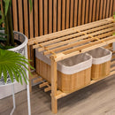 Zapatero de madera de abeto natural claro con 2 estantes