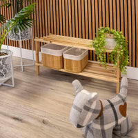 Zapatero de madera de abeto natural claro con 2 estantes