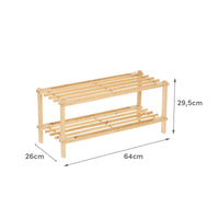 Zapatero de madera de abeto natural claro con 2 estantes