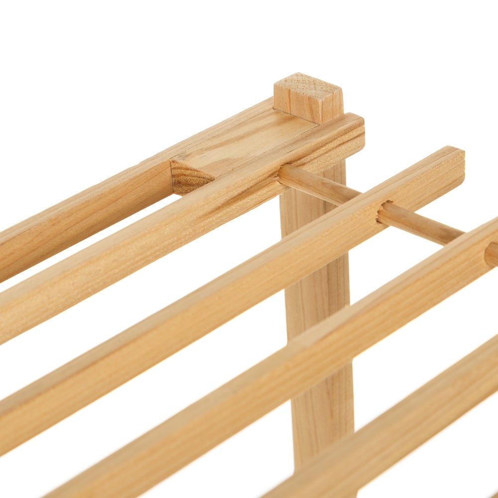 Zapatero de madera de abeto natural claro con 2 estantes