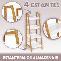 Estantería de bambú blanco y natural