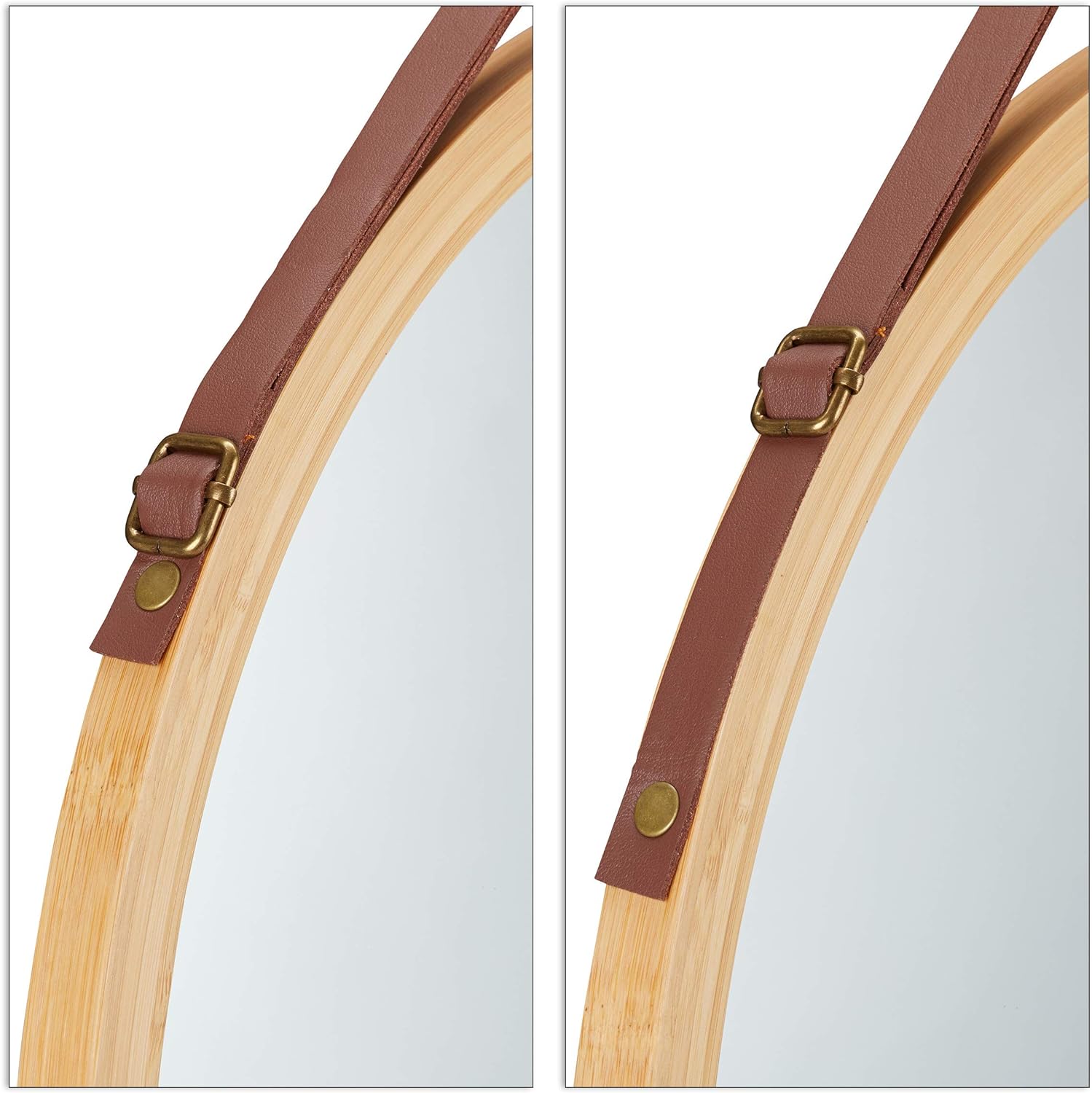 Espejo con correa redondo de bambú natural