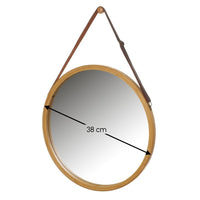 Espejo con correa redondo de bambú natural