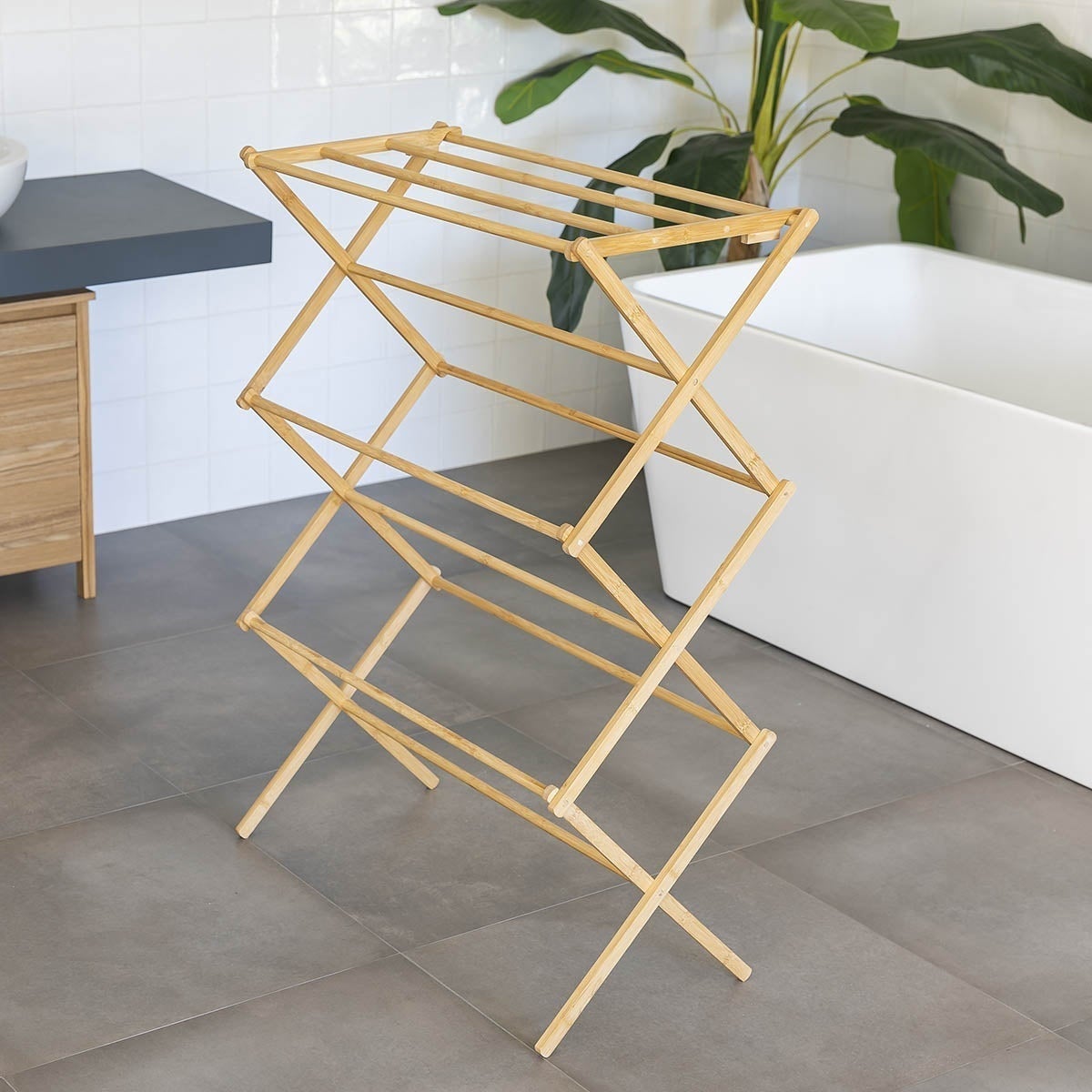 Toallero tendedero plegable de bambú natural de 74x36x105 cm