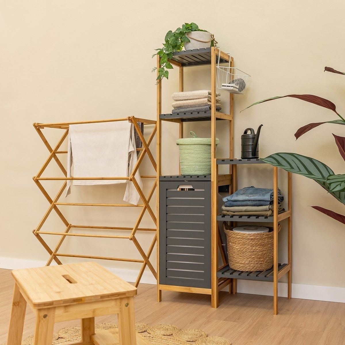 Toallero tendedero plegable de madera de bambú natural