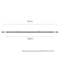 Barra cortina extensible negra de 122 a 211 cm