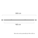 Barra cortina extensible plateada de 160 a 300 cm