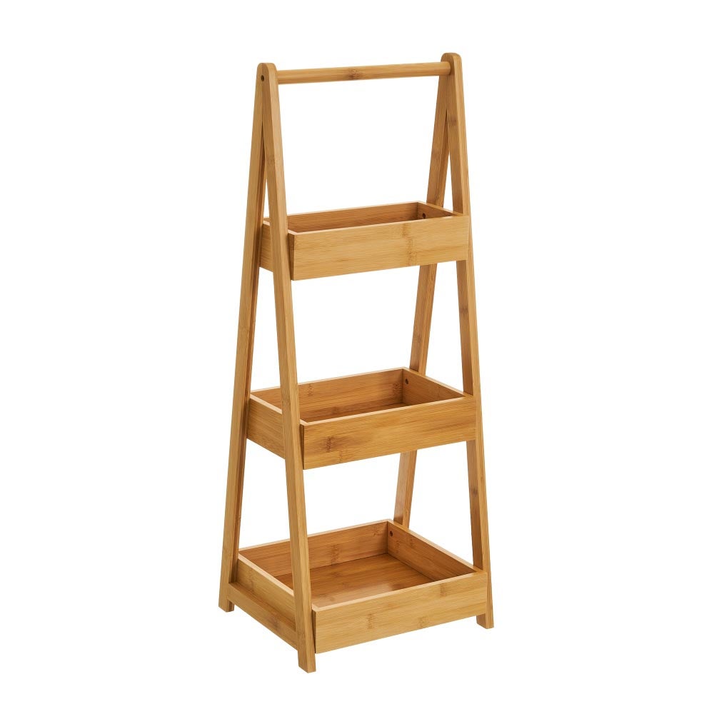 Estantería escalera de 3 bandejas de bambú natural de 30x25x78 cm