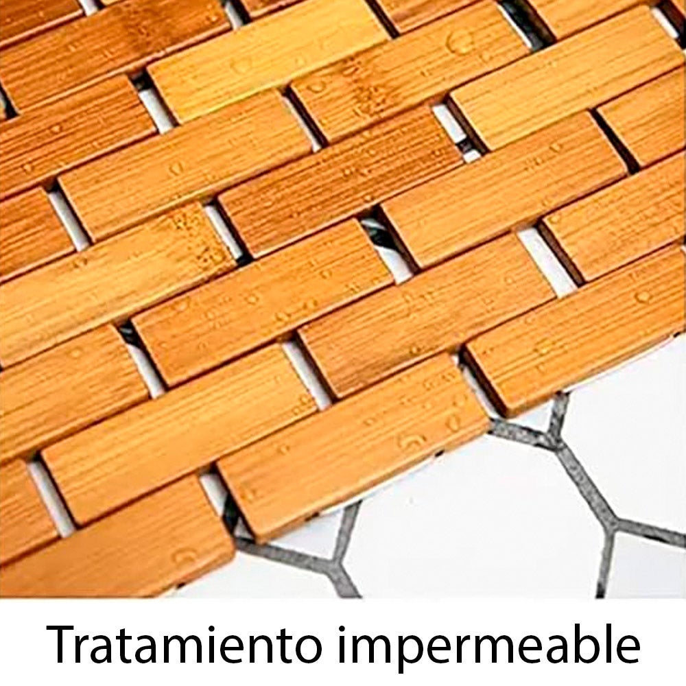 Alfombra de ducha antideslizante de mosaico de bambú natural de 60x42 cm