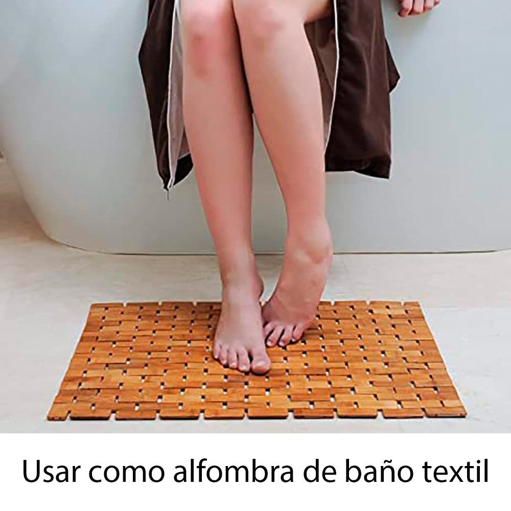 Alfombra de ducha antideslizante de mosaico de bambú natural de 60x42 cm
