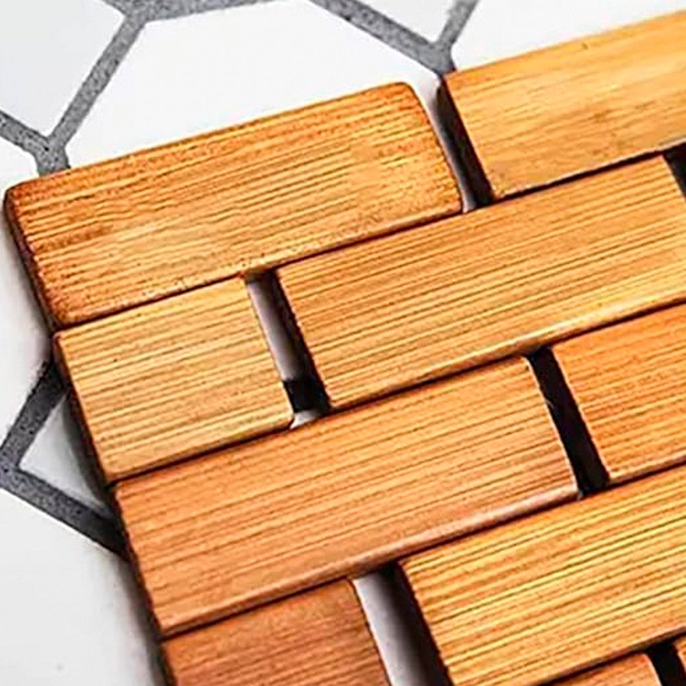 Alfombra de ducha antideslizante de mosaico de bambú natural de 60x42 cm