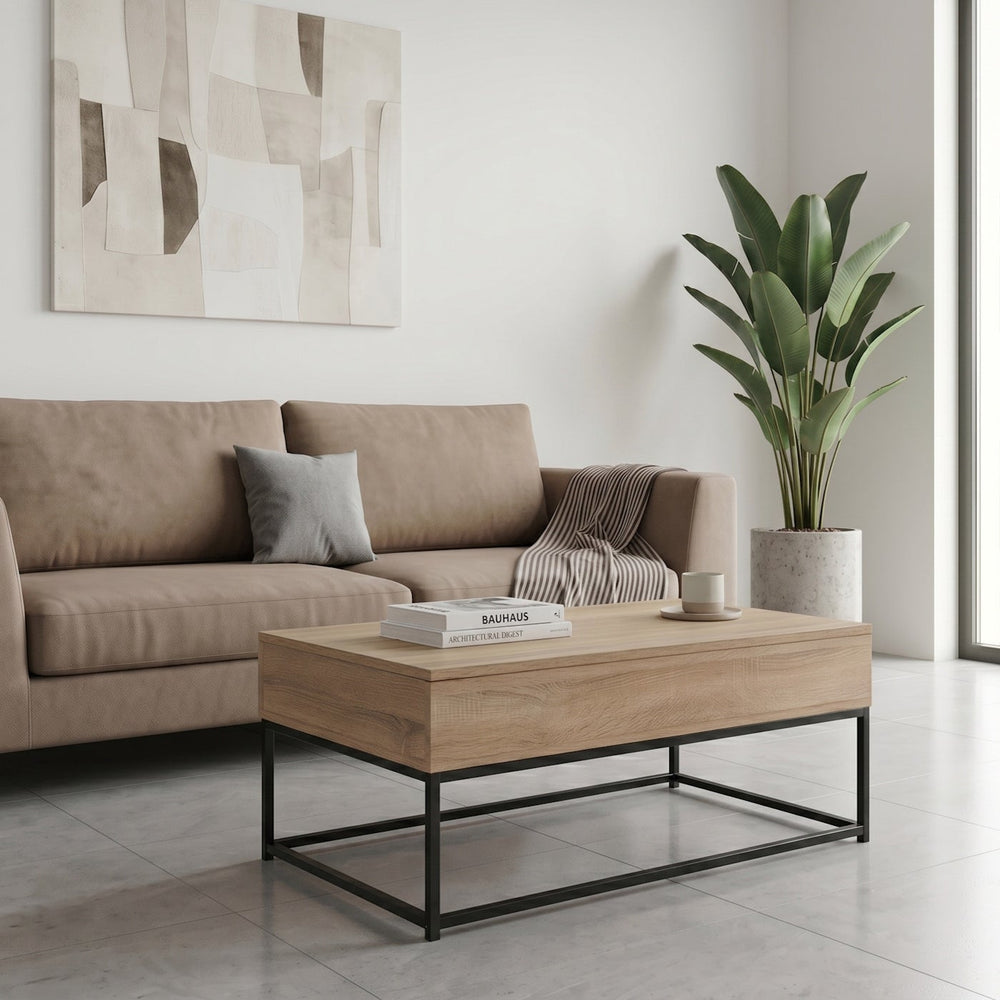 Mesa de centro elevable Urban negra y roble de 100x55x40/53 cm