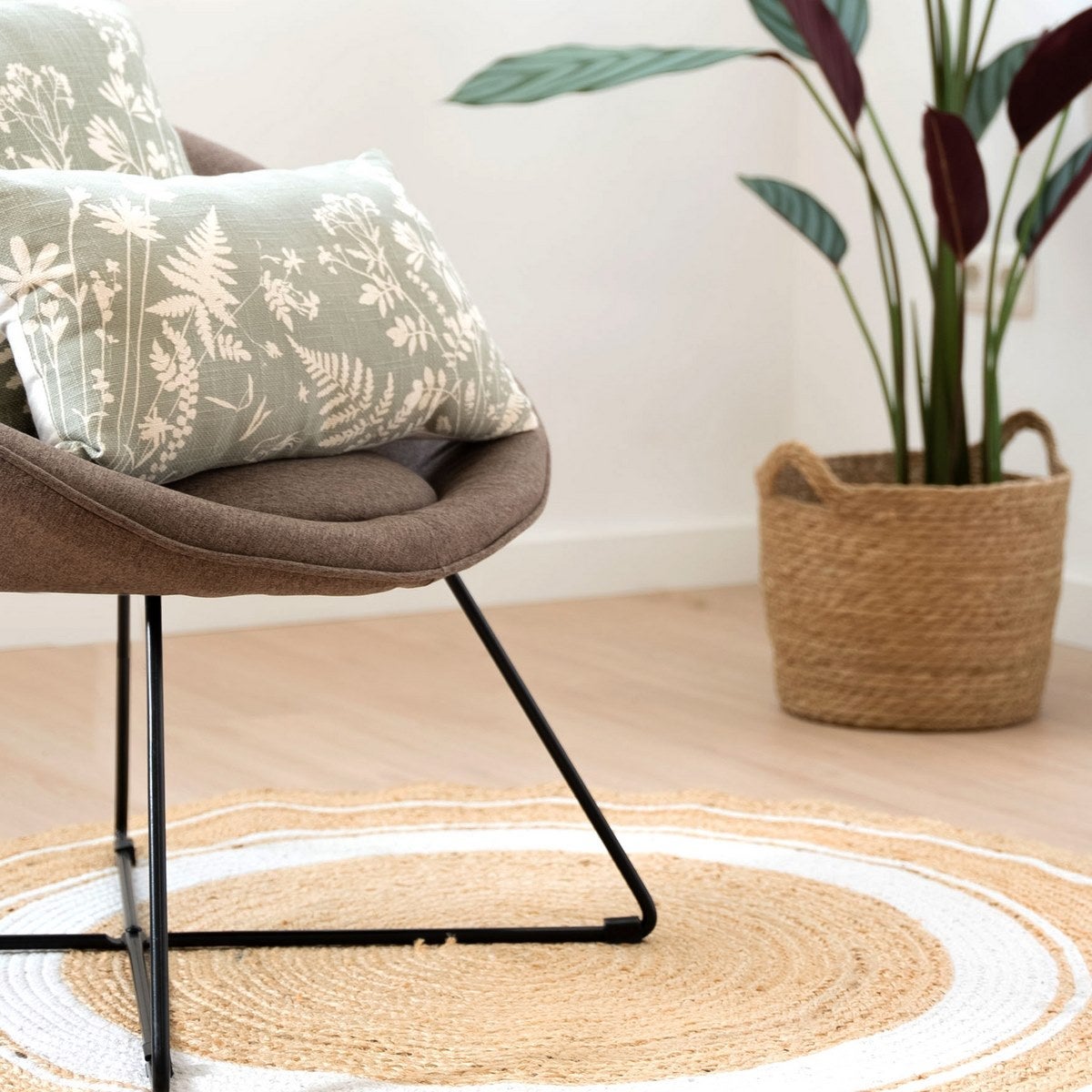 Alfombra de yute de 120 cm blanco y natural