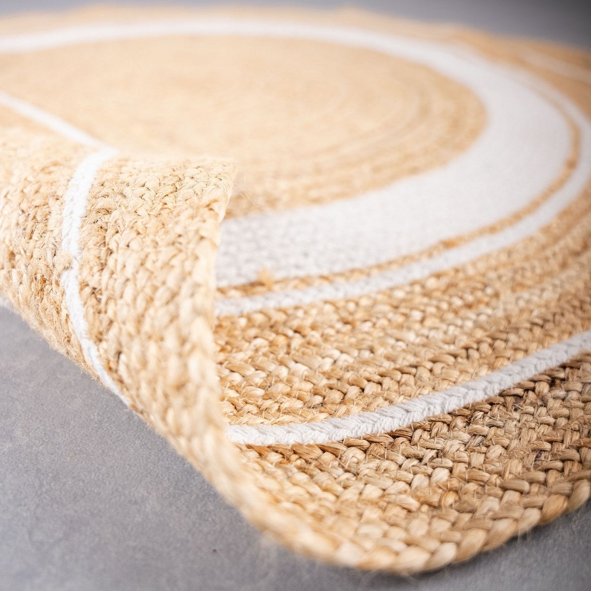 Alfombra de yute de 120 cm blanco y natural