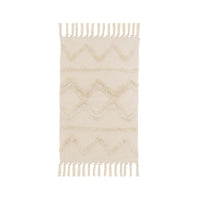 Alfombra flecos de rombos beige de algodón natural y poliéster de 50x80 cm