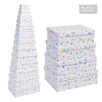 Set de 15 cajas de cartón blancas  decoradas